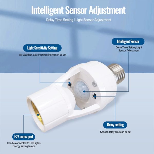PIR Motion Sensor LED Bulb Holder , Auto On/Off Light Control Sensor